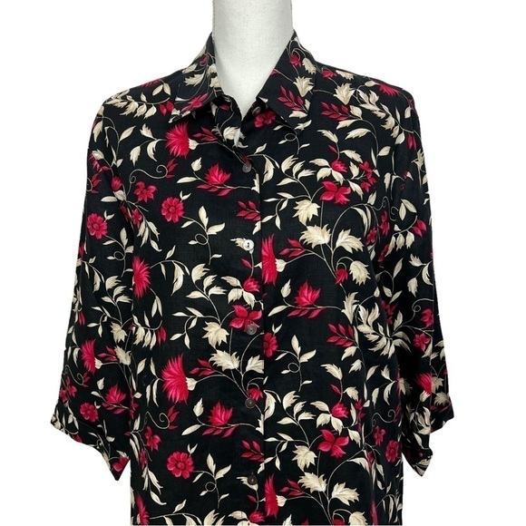 Charter Club Women’s Button Blouse Sz 16 Multi Color Floral Print 100% Linen - Picture 2 of 11